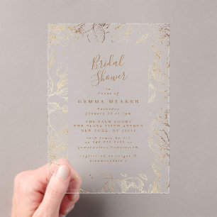 Elegant Gold Floral Bridal Shower Acrylic Invitations
