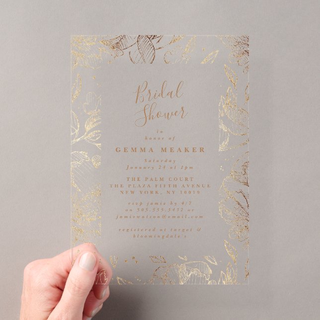 Elegant Gold Floral Bridal Shower Acrylic Invitations (Insitu (Handheld))