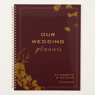 Elegant Gold Floral Burgundy Wedding Planner