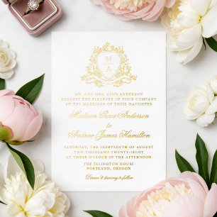 Elegant Gold Floral Crest Monogram Wedding