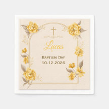Elegant Gold Floral Cross Baby Baptism paper