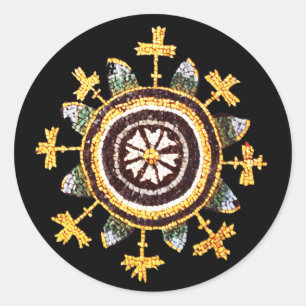 Elegant Gold Floral Daisy Sun Mosaic on Black Classic Round Sticker