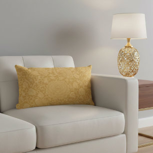 Elegant Gold Floral Damask Lumbar Pillow