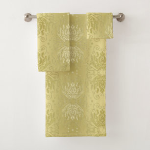 Elegant Gold Floral Damask Print Towel Set