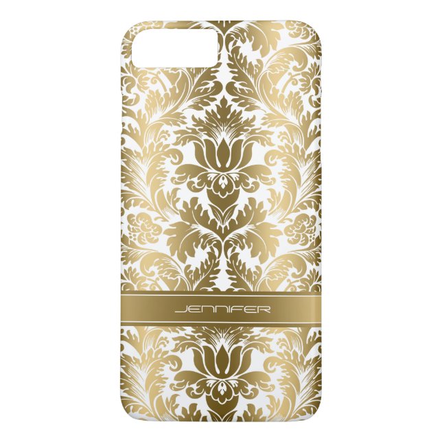 Elegant Gold Floral Damasks 2 White Background Case-Mate iPhone Case (Back)