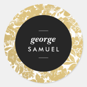 Elegant Gold Floral Design With Bold Black Circle Classic Round Sticker