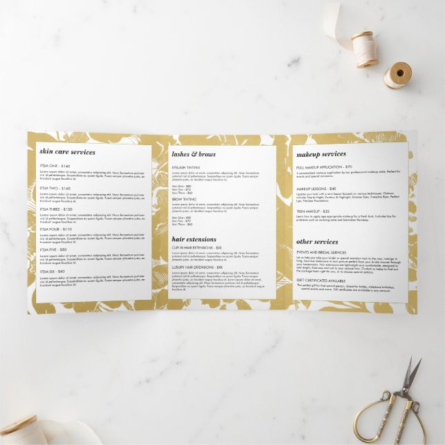 Elegant Gold Floral Design With Bold Black Circle Tri-Fold Card (Inside)