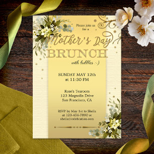Elegant Gold Floral Eucalyptus Mothers Day Brunch Invitation