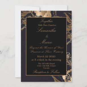 Elegant Gold Floral Faux Metal Wedding Invitation