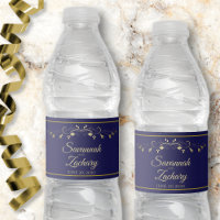 Elegant Gold Floral Flourish Navy Blue Wedding