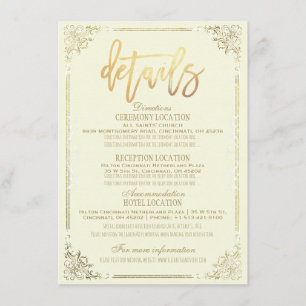 Elegant Gold Floral Frame Wedding Direction Detail Invitation