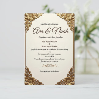 Elegant Gold Floral Frame Wedding Invitation