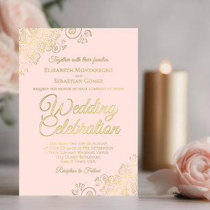Elegant Gold Floral Frills on Blush Pink Wedding