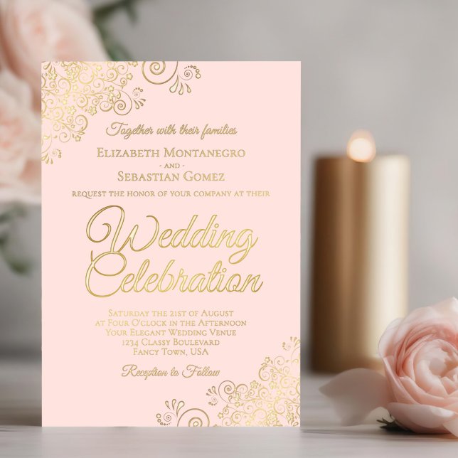 Elegant Gold Floral Frills on Blush Pink Wedding (Creator Uploaded)
