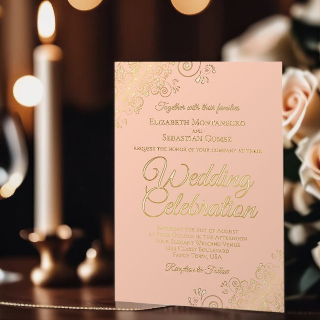 Elegant Gold Floral Frills on Coral Peach Wedding (Creator Uploaded)