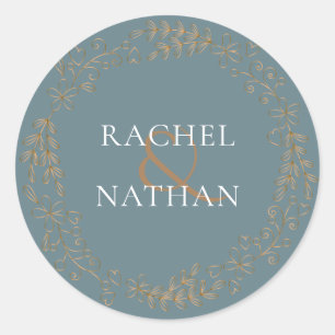 Elegant Gold Floral Garland Personalized Classic Round Sticker