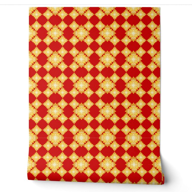 Elegant Gold Floral Geometric Seamless Pattern on  Wallpaper (Unrolling)