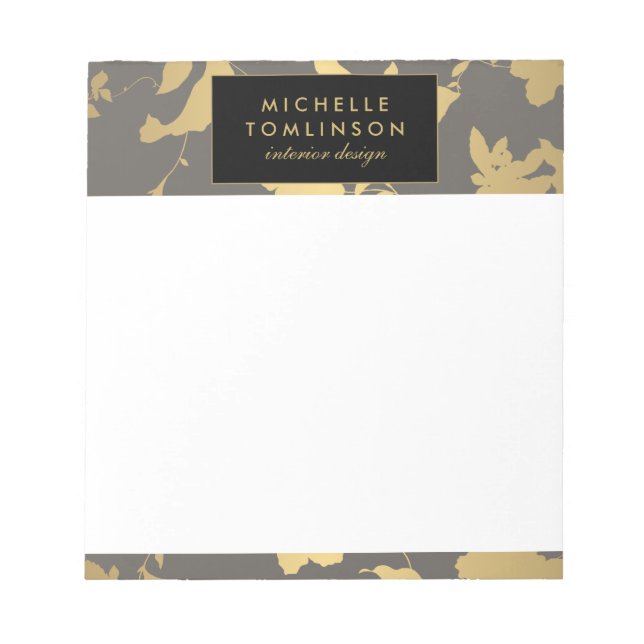 Elégant Gold Floral III Bloc-notes personnalisé (Devant)