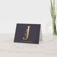 Elegant Gold Floral J Monogram Chic Personalized