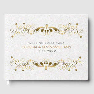Elegant Gold Floral Lace Frame Guest Book