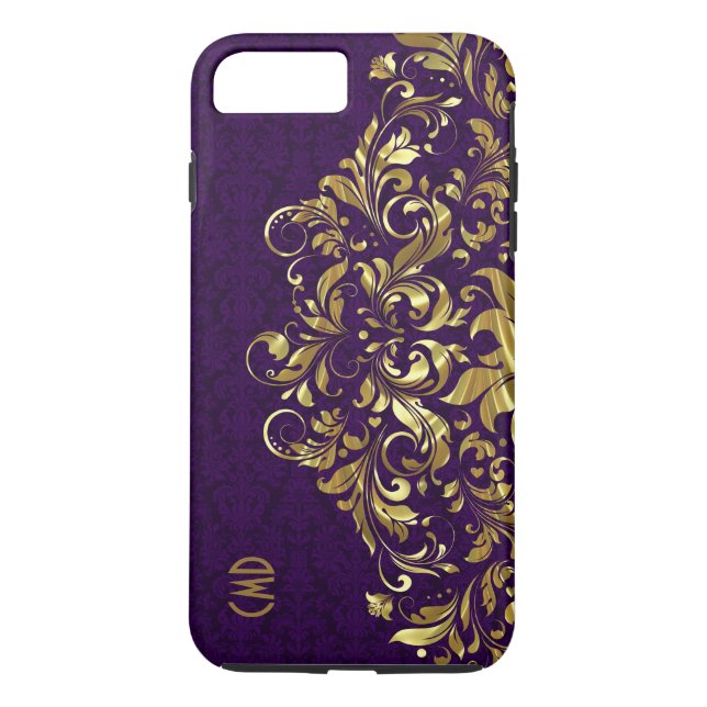 Elegant Gold Floral Lace Purple Damasks Case-Mate iPhone Case (Back)