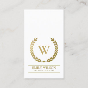 ELEGANT GOLD FLORAL LAUREL WREATH INITIAL MONOGRAM BUSINESS CARD