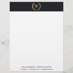 ELEGANT GOLD FLORAL LAUREL WREATH INITIAL MONOGRAM LETTERHEAD
