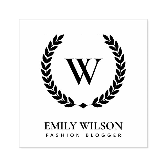 ELEGANT GOLD FLORAL LAUREL WREATH INITIAL MONOGRAM RUBBER STAMP (Imprint)