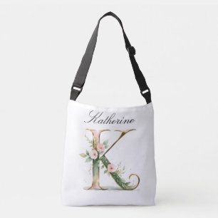 Elegant Gold Floral Letter K Crossbody Bag