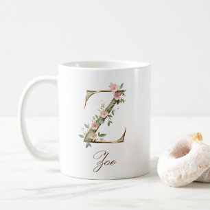 Elegant Gold Floral Letter Z Monogram Mug