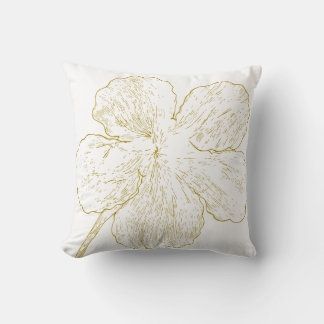 Elegant Gold Floral Line Art Minimalist Throw Pillow