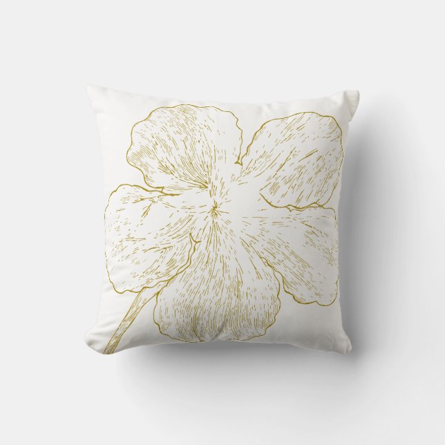 Elegant Gold Floral Line Art Minimalist Throw Pillow (Front)