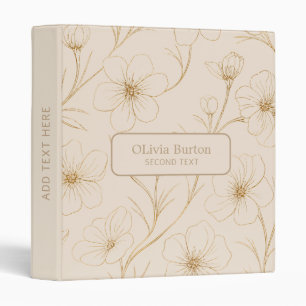 Elegant Gold Floral Line Art Seamless Pattern Binder