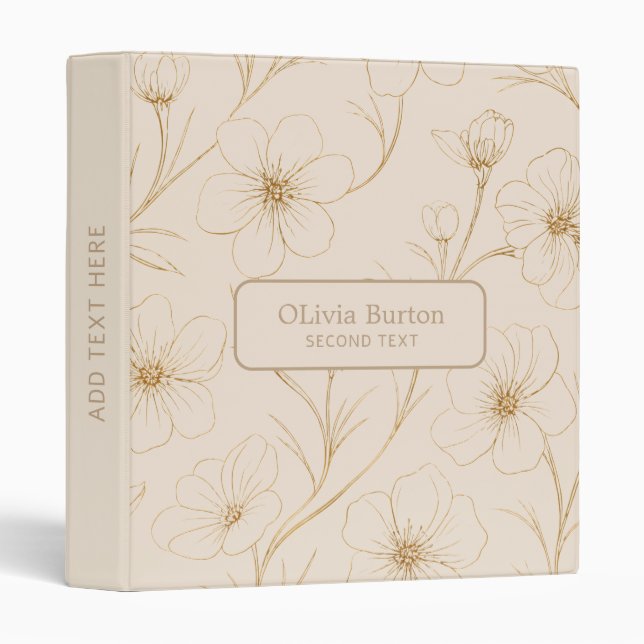 Elegant Gold Floral Line Art Seamless Pattern Binder (Front/Spine)
