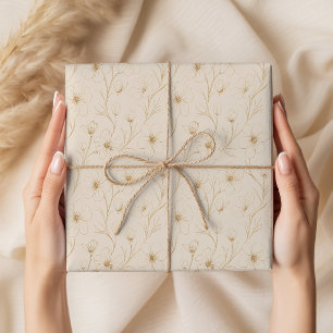 Elegant Gold Floral Line Art Seamless Pattern Wrapping Paper