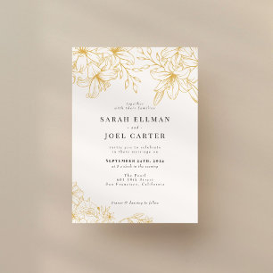 Elegant Gold Floral Line Art Wedding Invitation