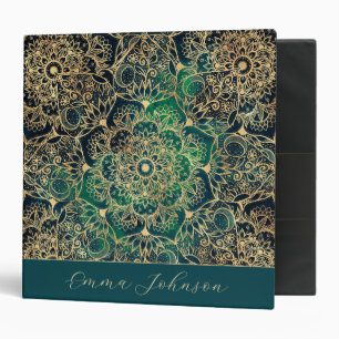 Elegant Gold Floral Mandala Green Blue Design Binder