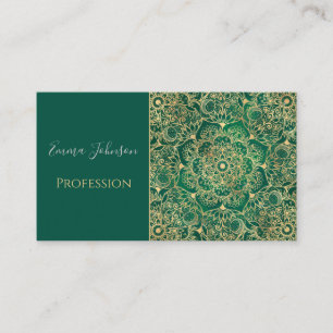 Elegant Gold Floral Mandala Green Design Business Card