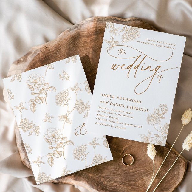 Elegant Gold Floral Modern Script Wedding Invitation (Creator Uploaded)