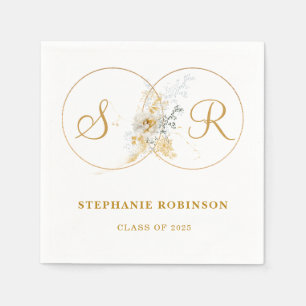 Elegant Gold Floral Monogram 2025 Graduation  Napkin