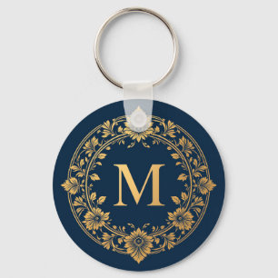 Elegant Gold Floral Monogram Design Keychain