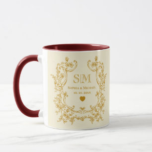 Elegant Gold Floral Monogram Wedding  Mug