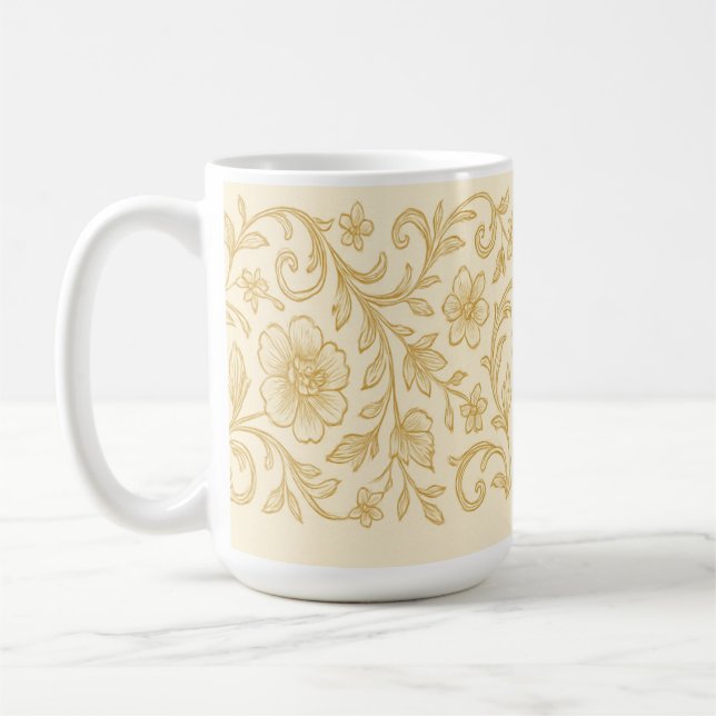 Elegant Gold Floral Mug – Vintage Botanical Coffee (Left)