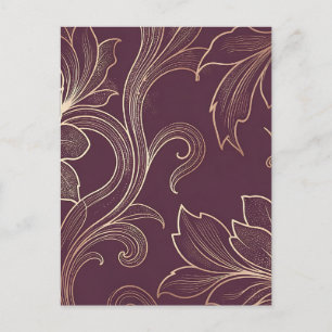 Elegant Gold Floral on Burgundy Pattern Postcard