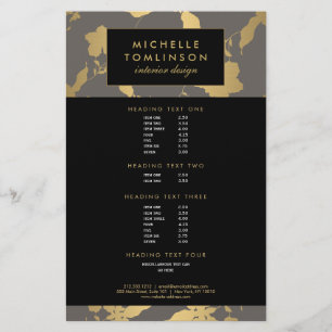 Elegant Gold Floral Pattern Grey Designer Flyer