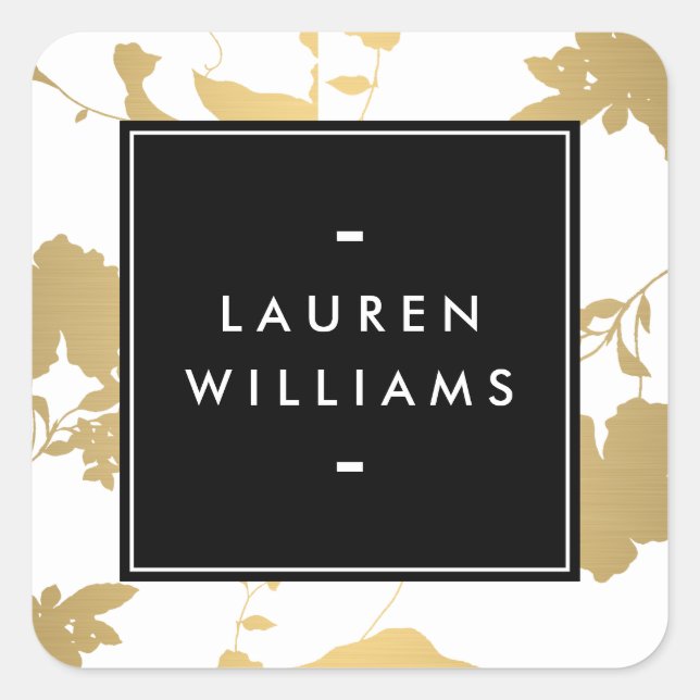 Elegant Gold Floral Pattern on White II Square Sticker (Front)