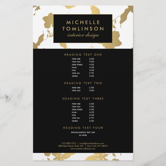 Elegant Gold Floral Pattern White Designer Flyer (Front)