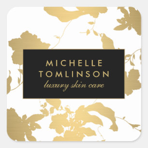 Elegant Gold Floral Pattern White Square Sticker