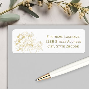 Elegant Gold Floral Peony Wedding Address