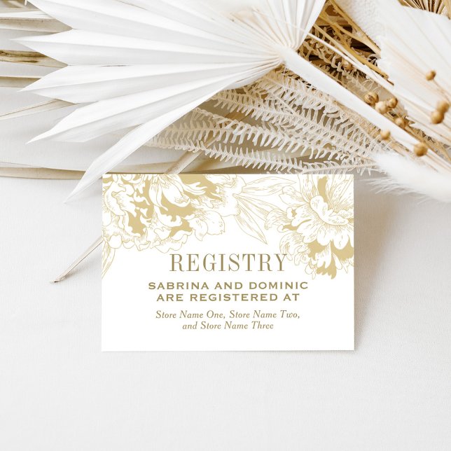 Elegant Gold Floral Peony Wedding Registry Enclosure Card (Creator Uploaded)